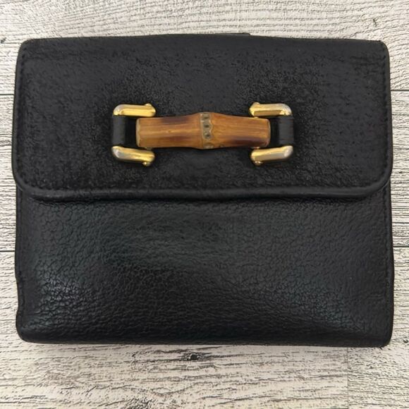 Gucci Vintage Black Leather & Suede Bifold Wallet